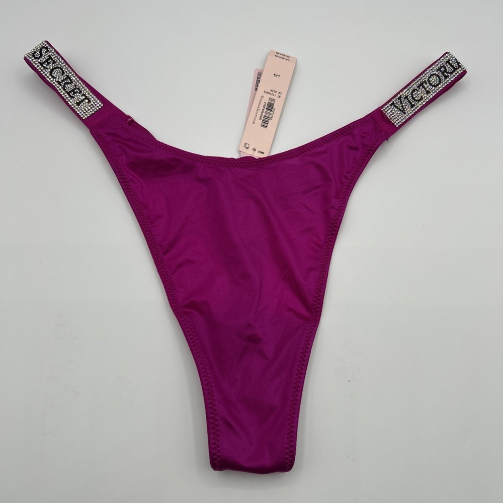 Victoria's Secret Very Sexy Thong Panty Size L Hot Pink Smoth Rhinestone NWT